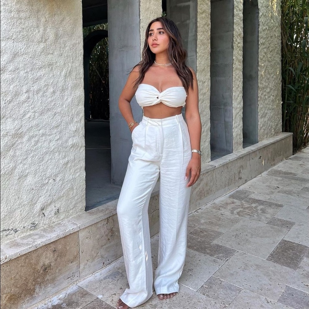 Zara Linen Blend Straight Leg Trousers Pants